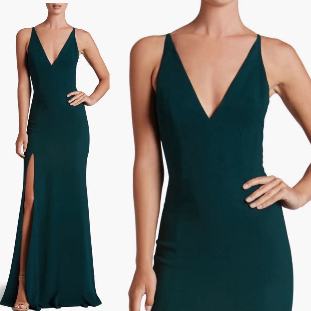 Iris Slit Crepe Gown Dress the Population new Pine Green size medium M NWT